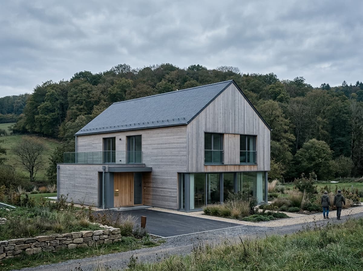 Maison unifamiliale contemporaine à Junglinster, toiture en ardoise et bardage mélèze